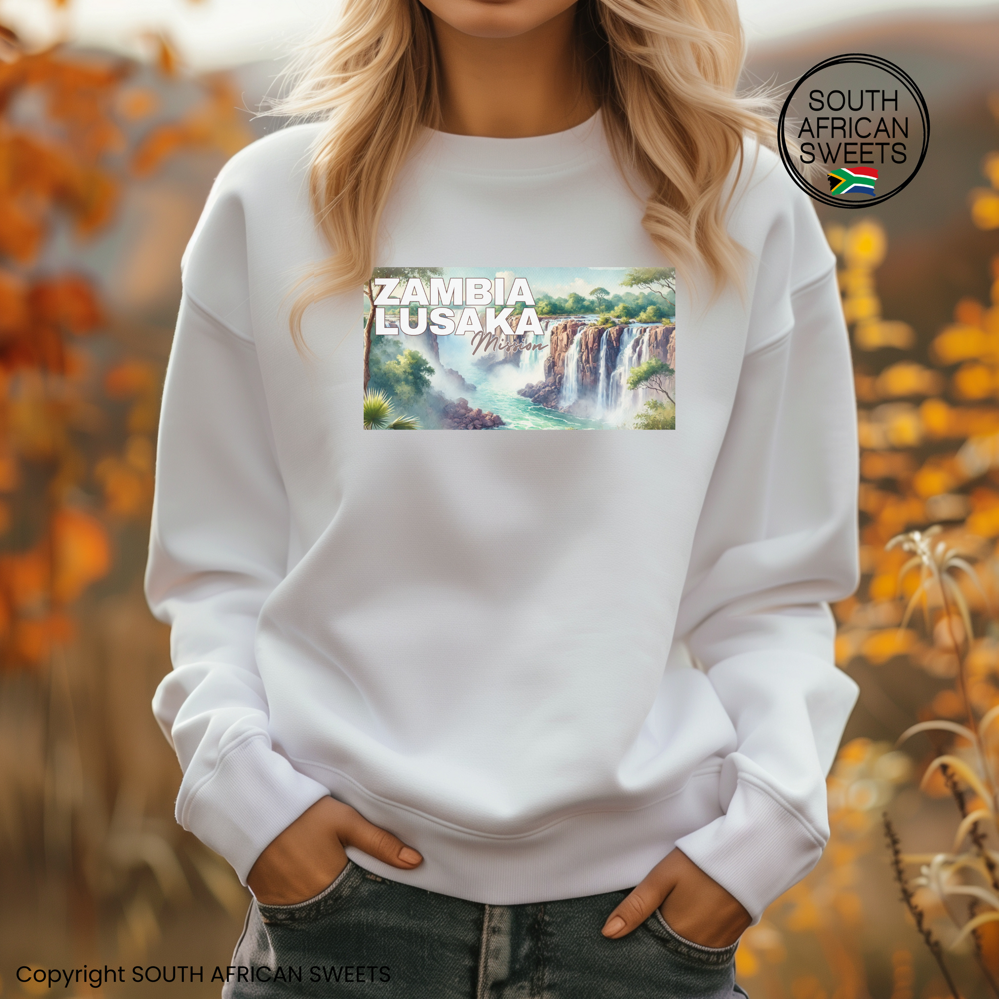 SWEATSHIRT Zambia Lusaka Mission (White-Victoria Falls)