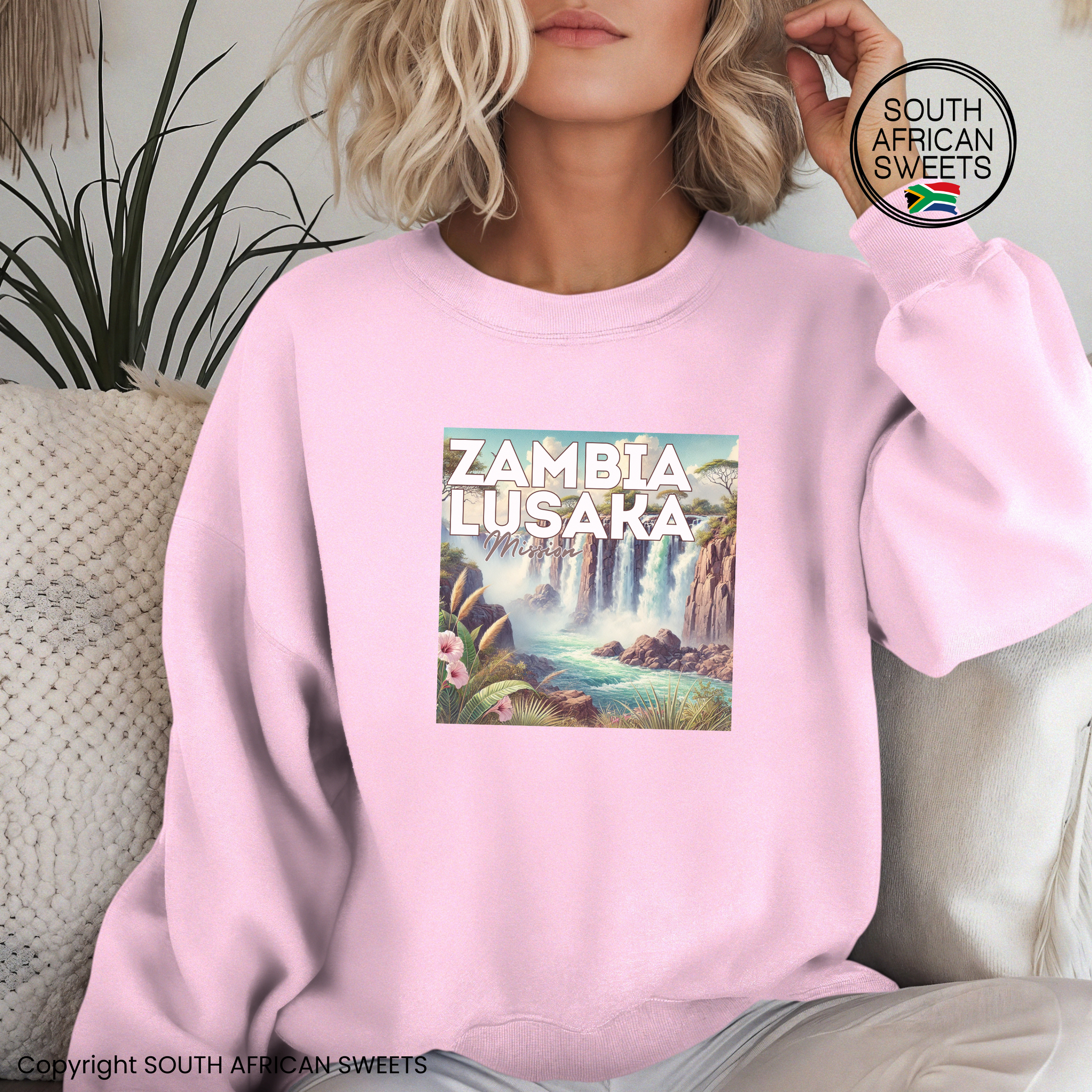SWEATSHIRT Zambia Lusaka Mission(Light Pink-Victoria Falls)