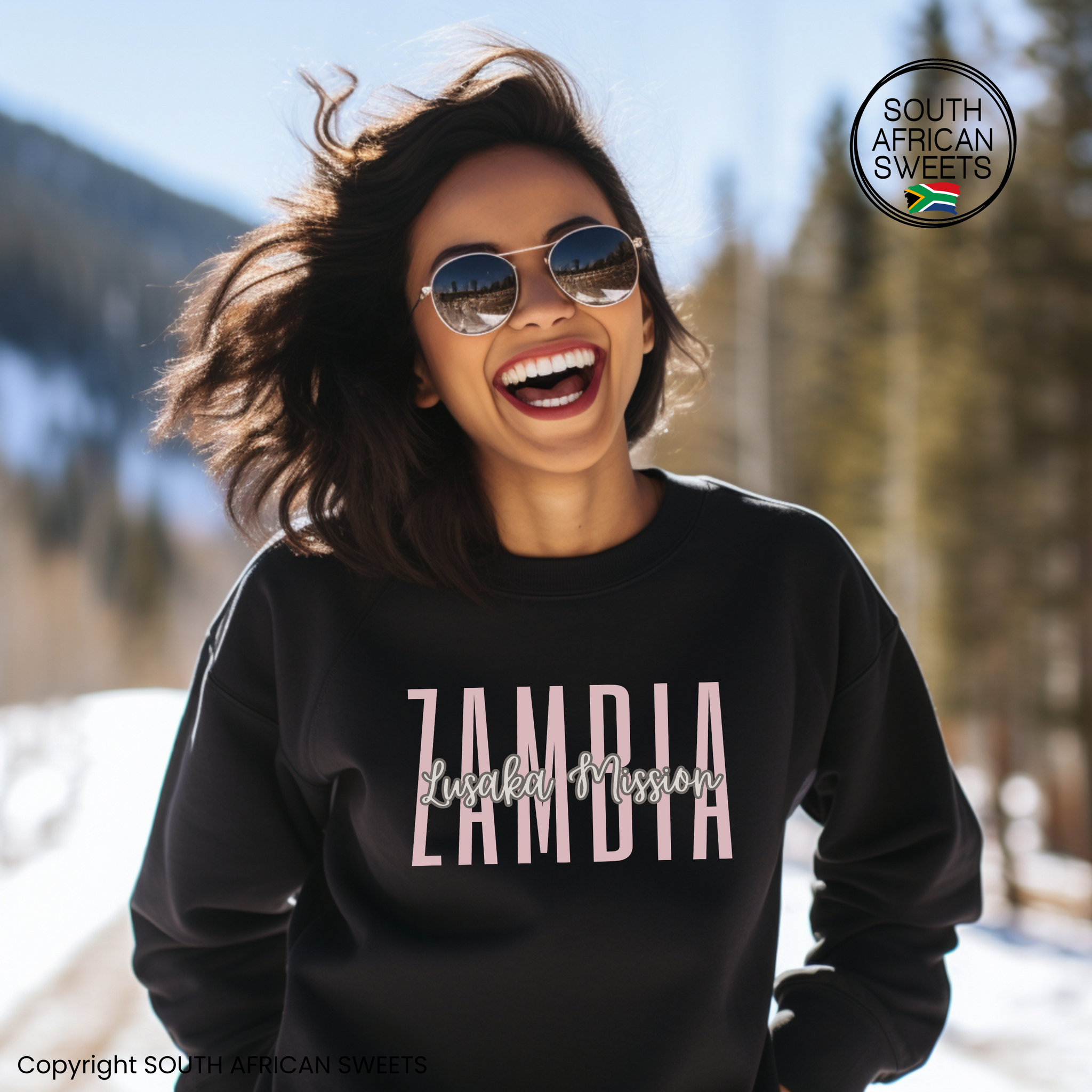 SWEATSHIRT Zambia Lusaka Mission (Black with Pink Writing)