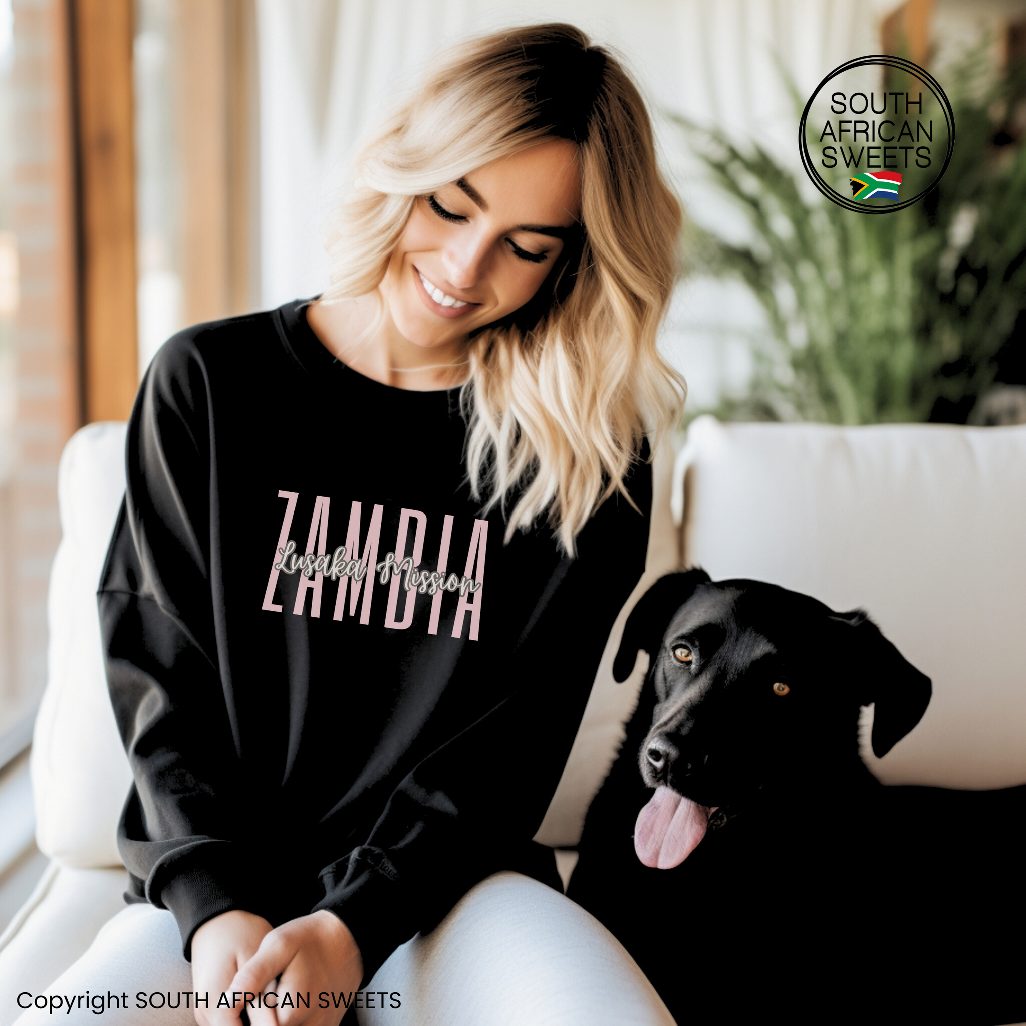 SWEATSHIRT Zambia Lusaka Mission (Black with Pink Writing)