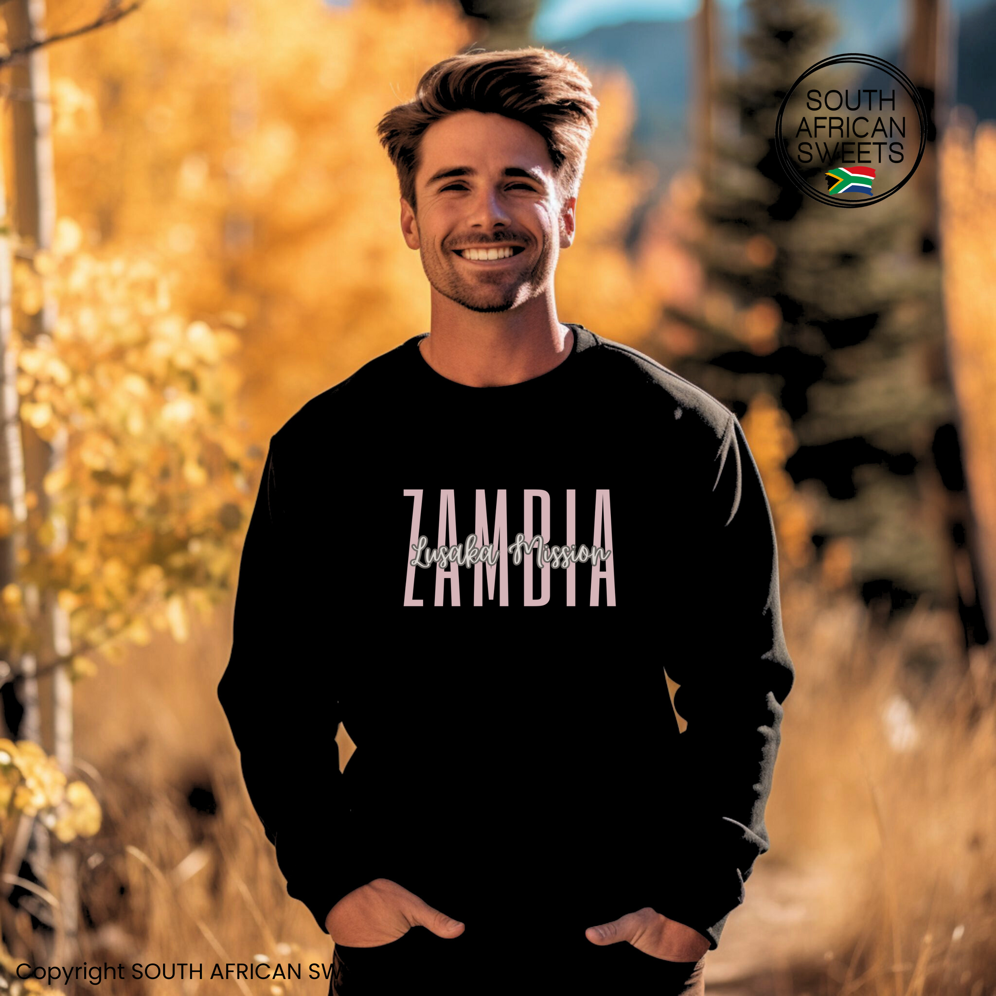 SWEATSHIRT Zambia Lusaka Mission (Black with Pink Writing)