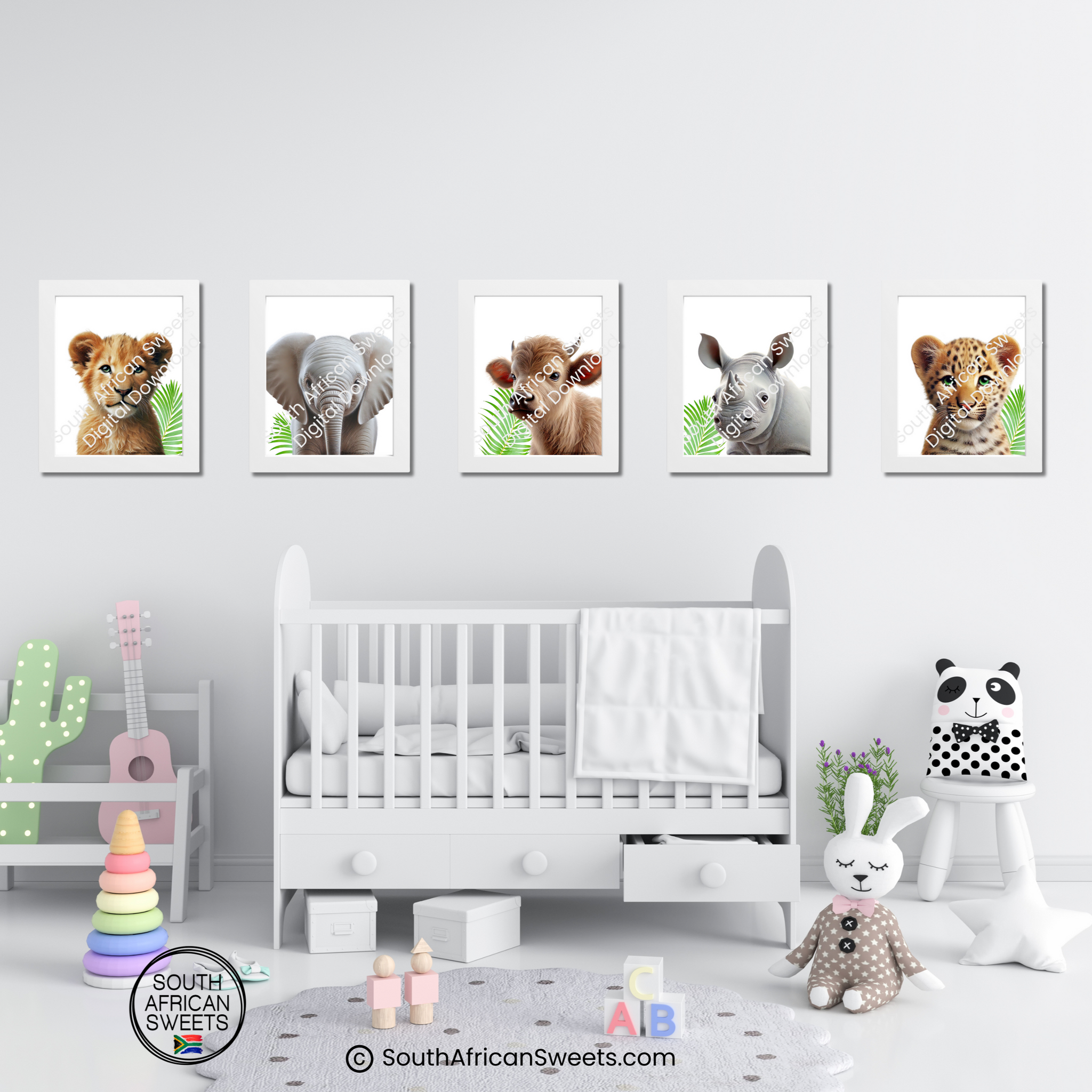 Safari BIG FIVE Nursery Set of Five Baby Animal Images (8x10 inch Printable Poster Digital Download)
