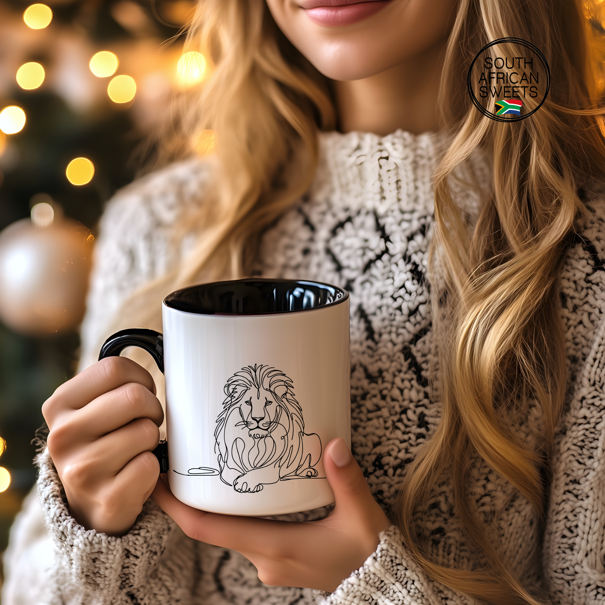11oz White Ceramic Mugs - Set of 4 Mugs - Exclusive South African - LION