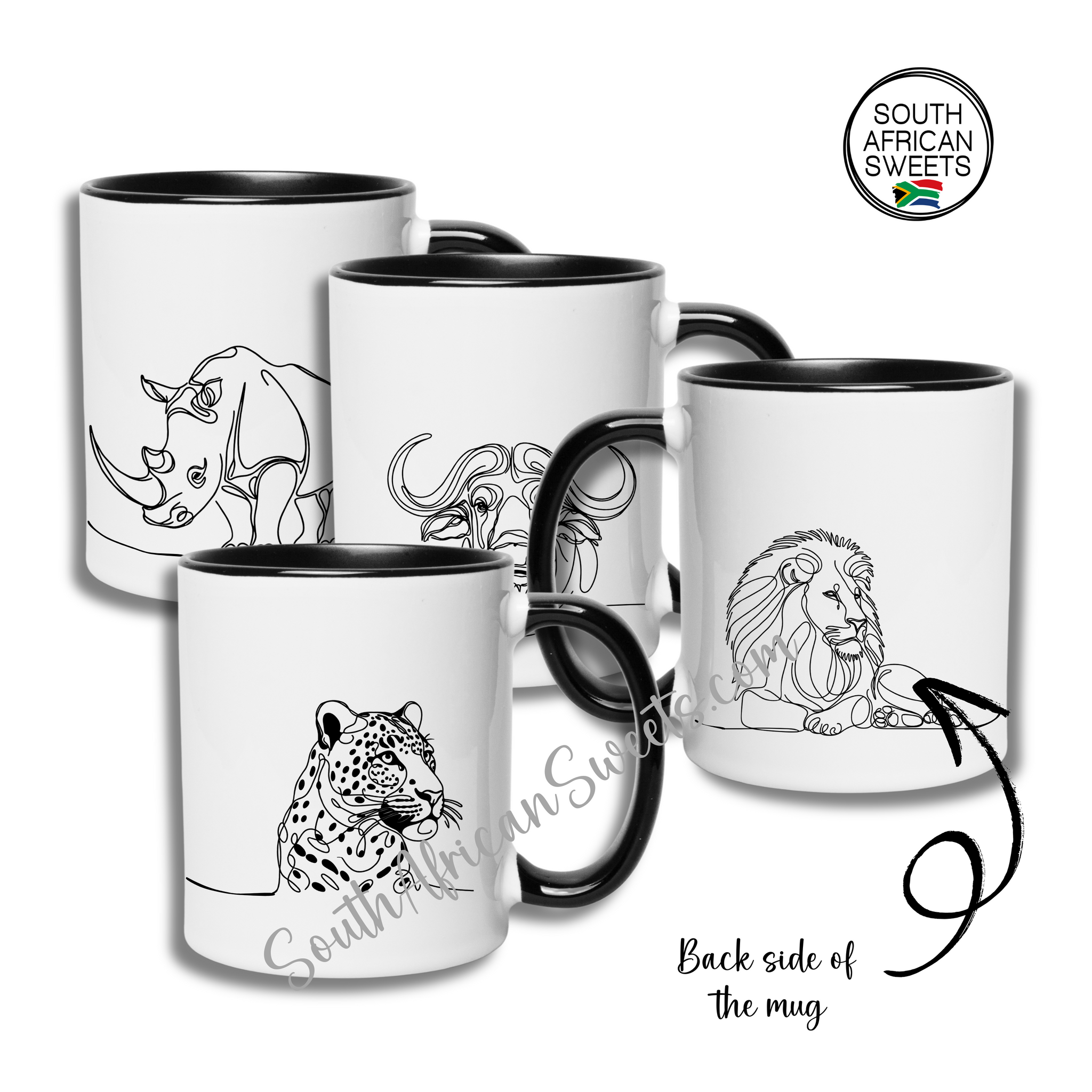 11oz White Ceramic Mugs - Set of 4 Mugs - Exclusive South African - ANIMALS 2