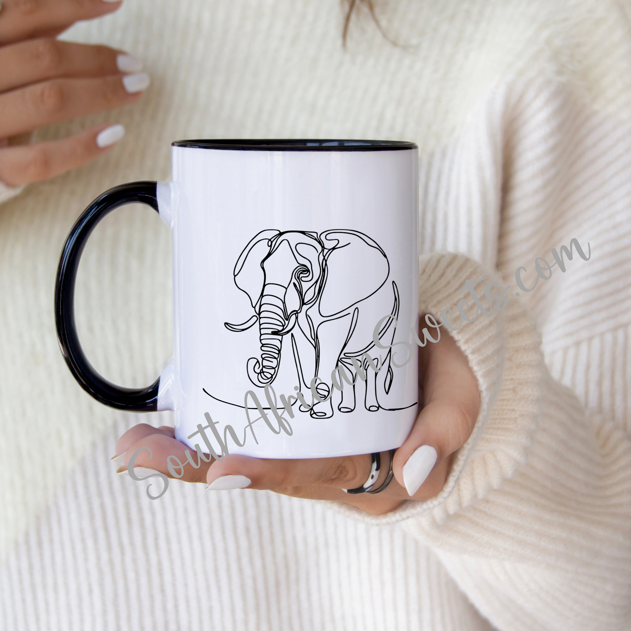 11oz White Ceramic Mugs - Set of 4 Mugs - Exclusive South African - ELEPHANT