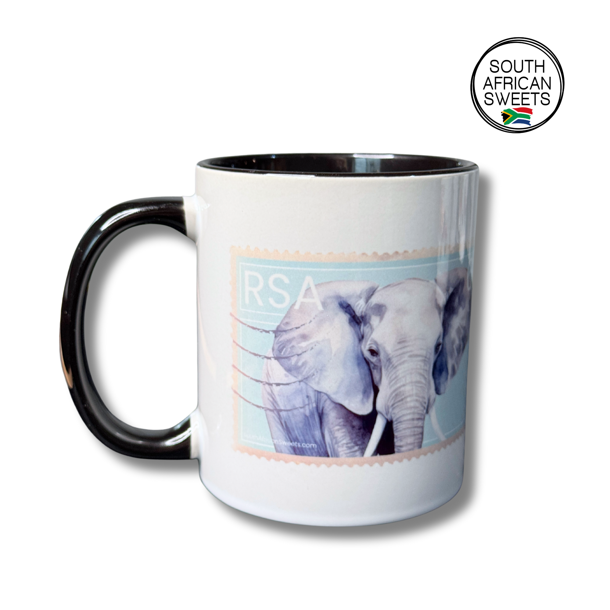 11oz White Ceramic Mug - Exclusive South African Stamp Series - Elephant