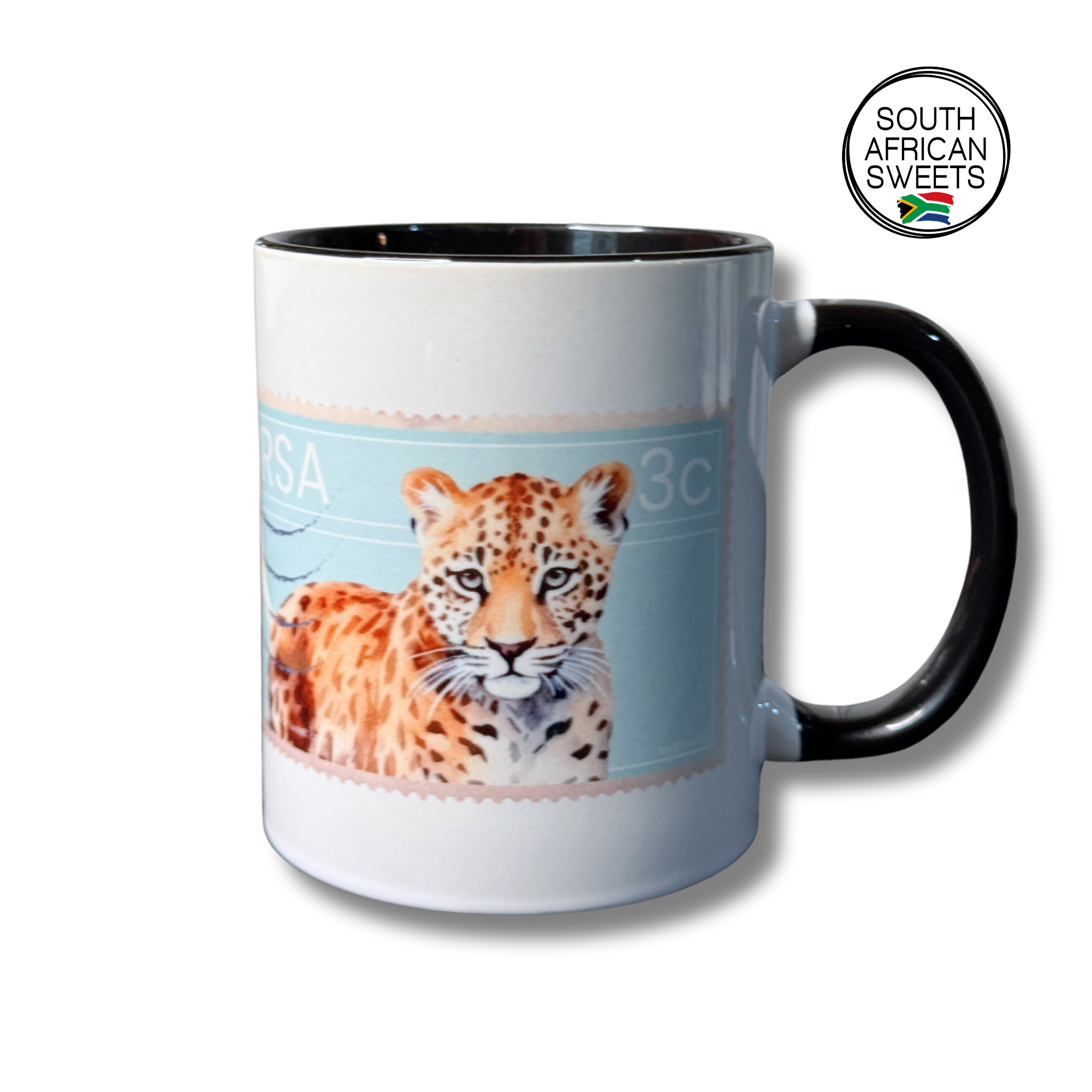 11oz White Ceramic Mug - Exclusive South African Stamp Series - Leopard