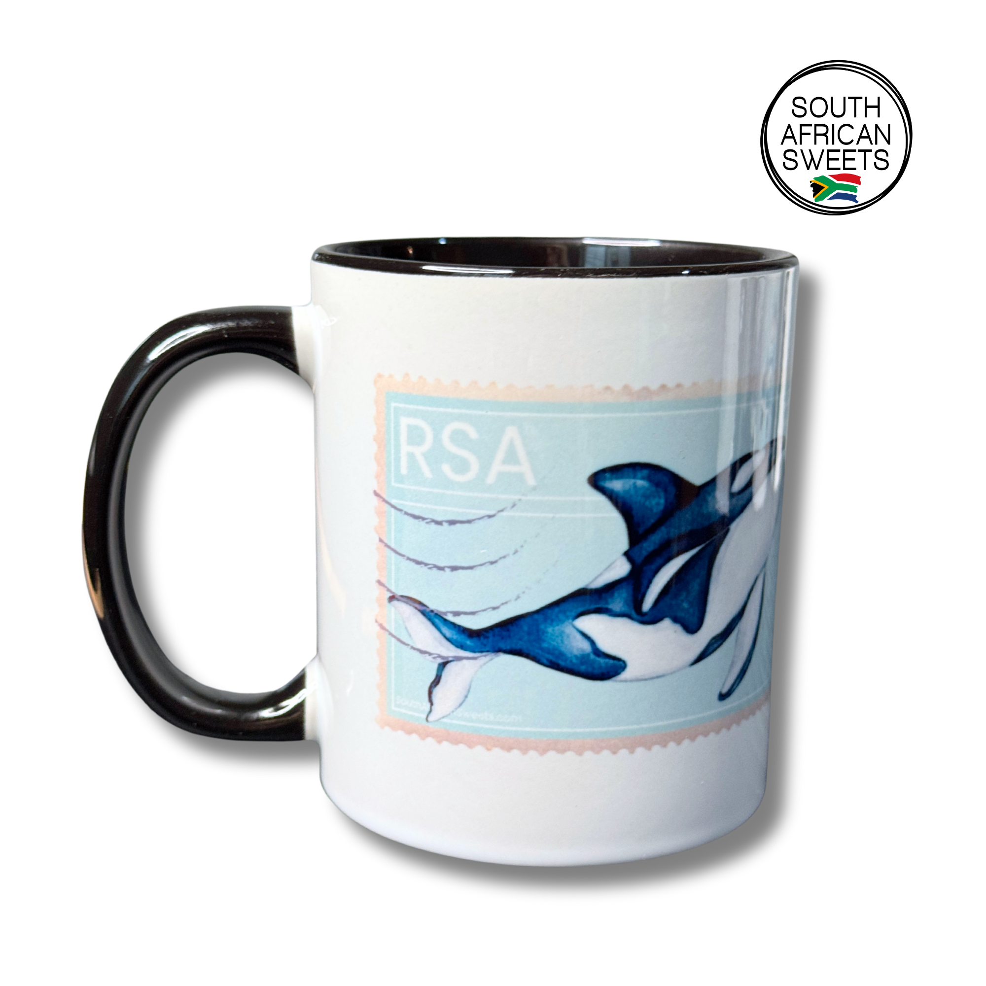 11oz White Ceramic Mug - Exclusive South African Stamp Series - Orca Whale