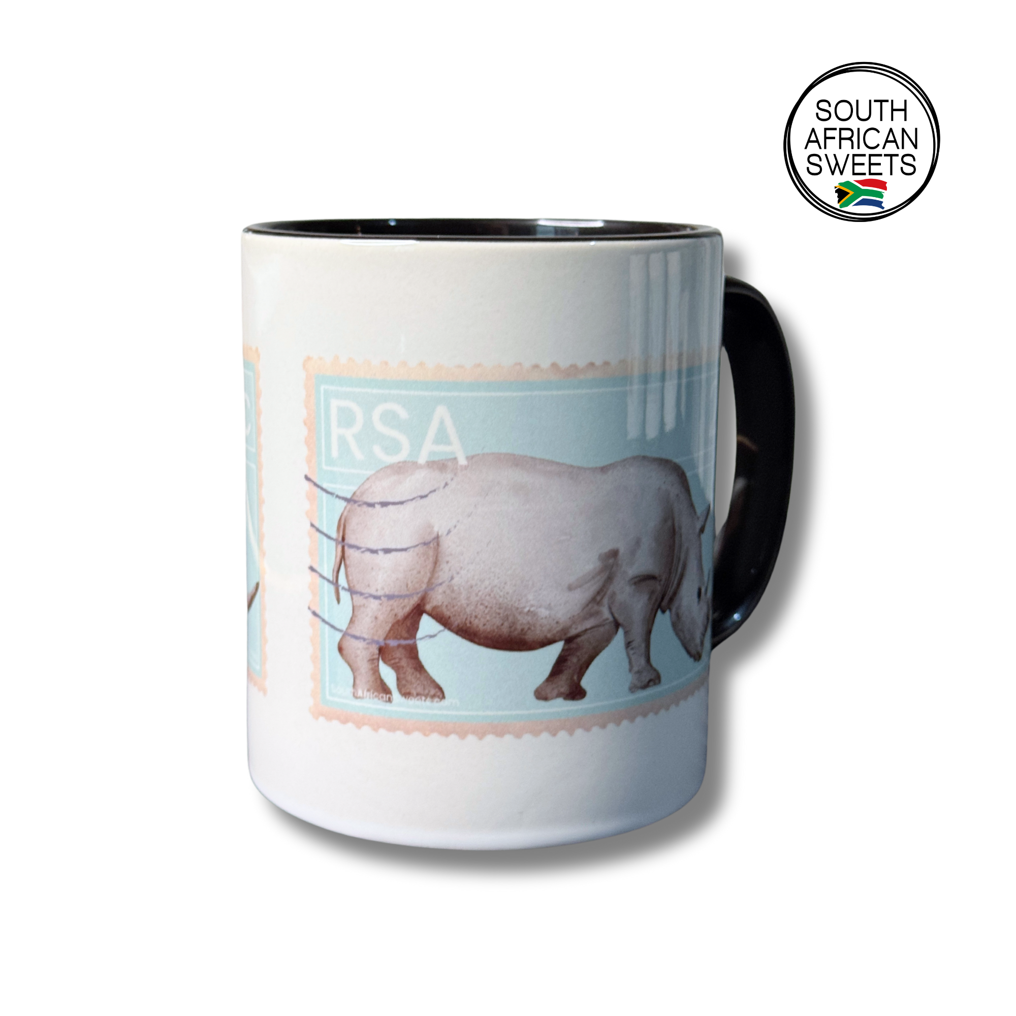 11oz White Ceramic Mug - Exclusive South African Stamp Series - Rhino