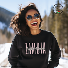 Load image into Gallery viewer, Zambia Lusaka Mission SWEATSHIRT - Black with Pink Writing
