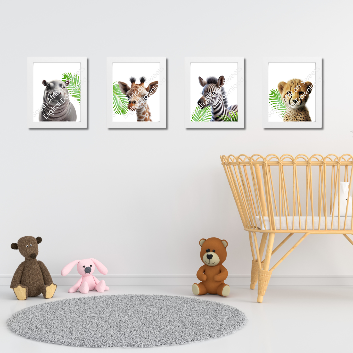 Safari Nursery Set of Four Baby Animal Images (8x10 inch Printable Poster Digital Download) (Set 1)