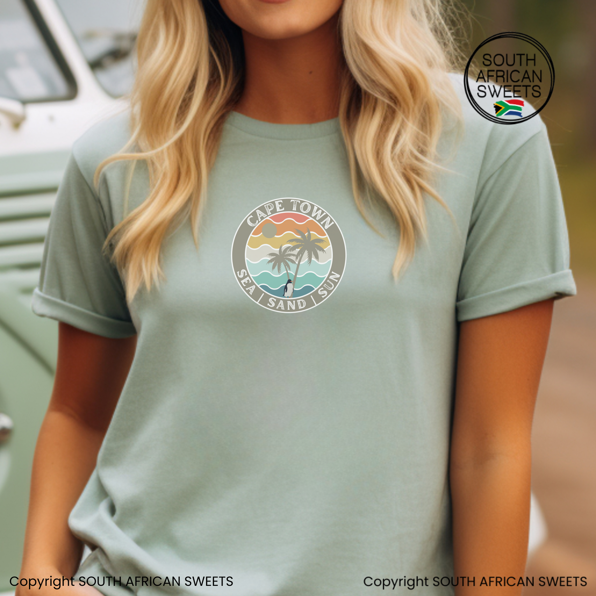 T-SHIRT South Africa Cape Town SEA SAND SUN (Circle)