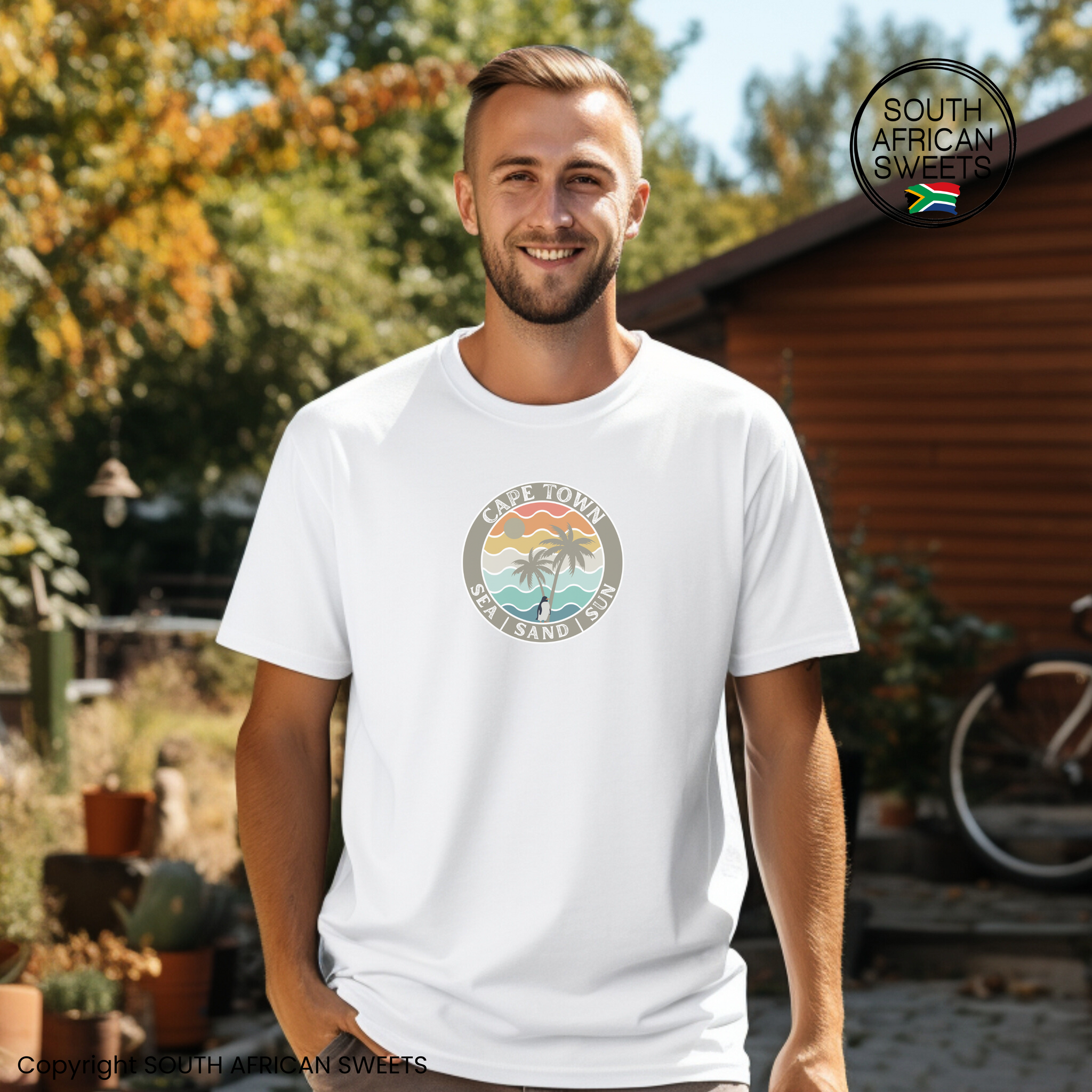 T-SHIRT South Africa Cape Town SEA SAND SUN (Circle)
