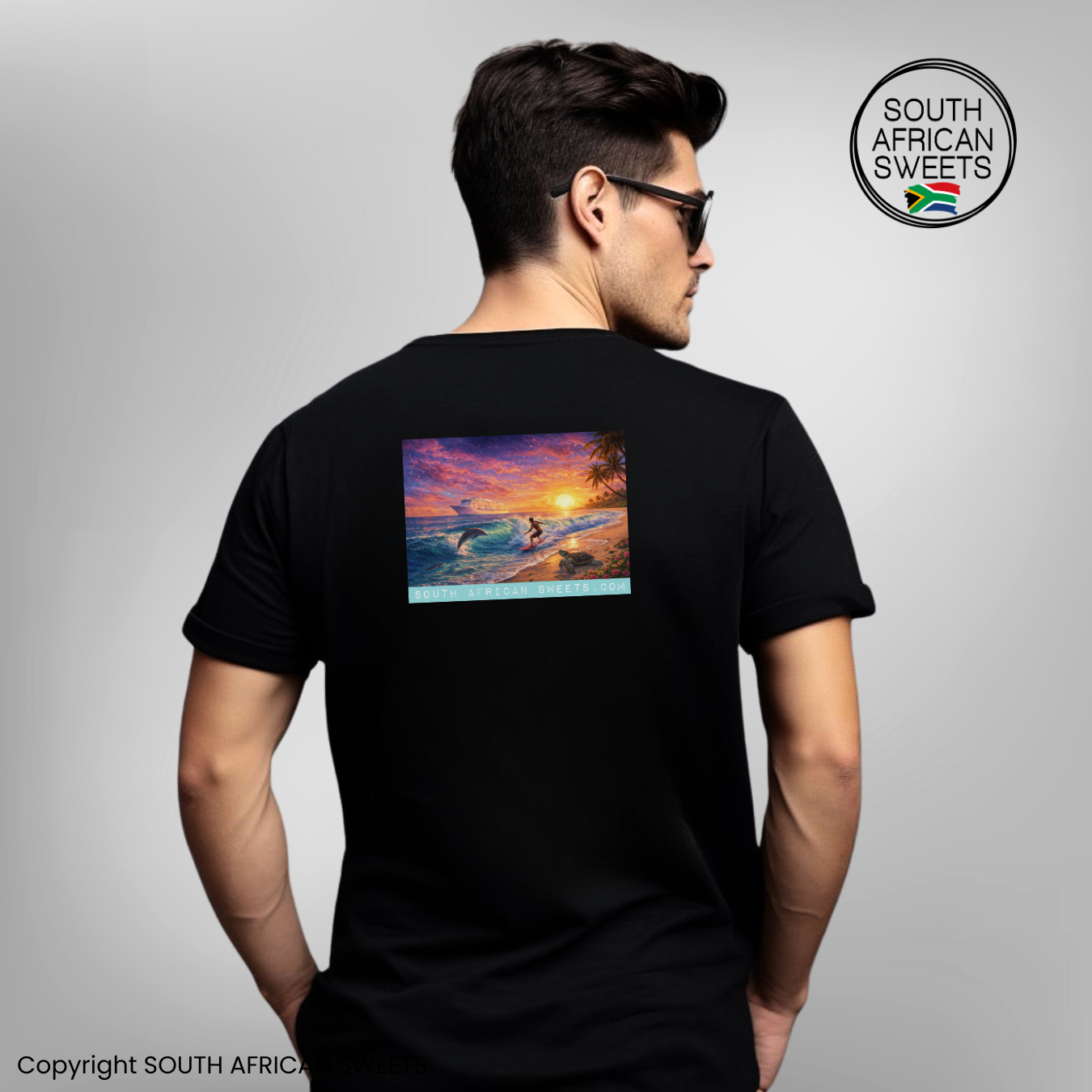T-SHIRT Beach Cruise Turtle Dolphin Wave Surfer